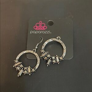 Paparazzi Black and Silver Embellished Earrings